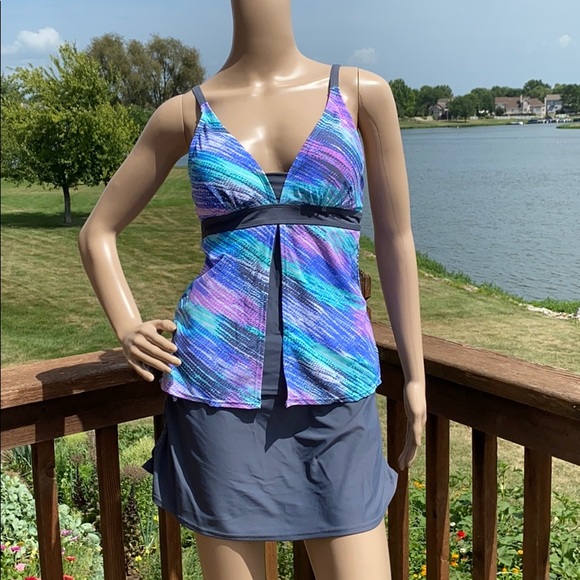 Other - 2 Piece Set Tankini Top Ruched Swim Skirt Swimsuit